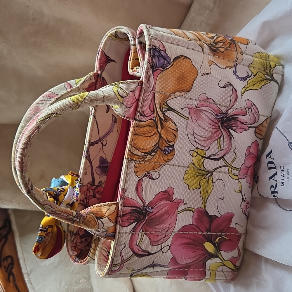 Prada Canapa Women's Tote Bag -‎ Floral Multicolor (Limited Edition) - Picture 6 of 12